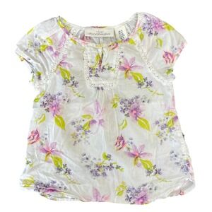 Floral Peasant Blouse Girls 5-6Y‎ White Purple Green Cottagecore Lace Boho Top